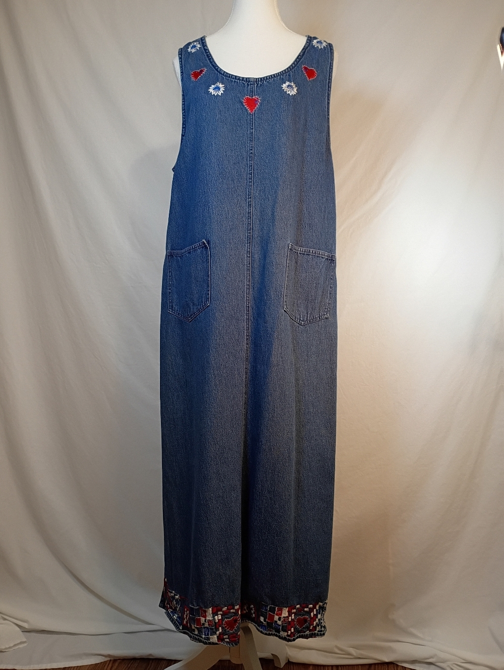 Agapo Size L  Women's Vintage EmbroideredDenim  Maxi Sleeveless Country Style